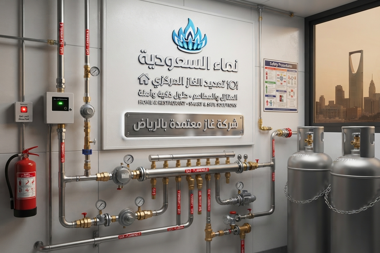 شركة غاز معتمدة بالرياض | تمديد الغاز المركزي وتركيب أنظمة الأمان